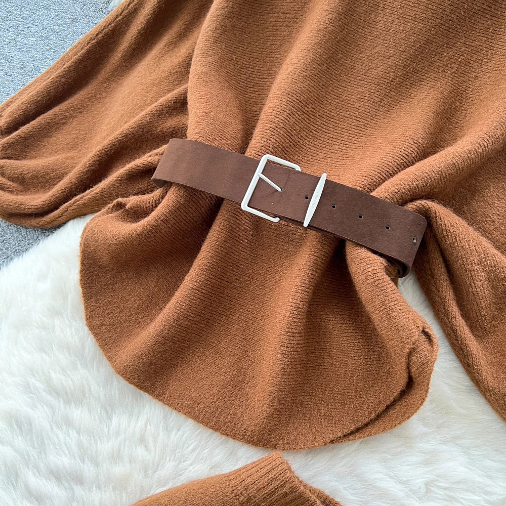 Batwing Sleeve Knit Top and High Waist Skirt Set for Women