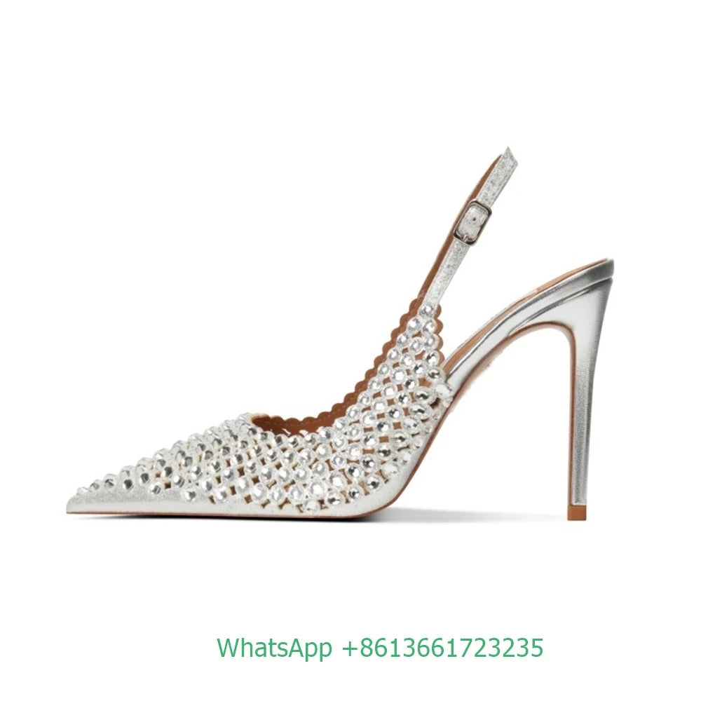 Rhinestone Pointed Toe Slingback Stiletto Sandals For Women