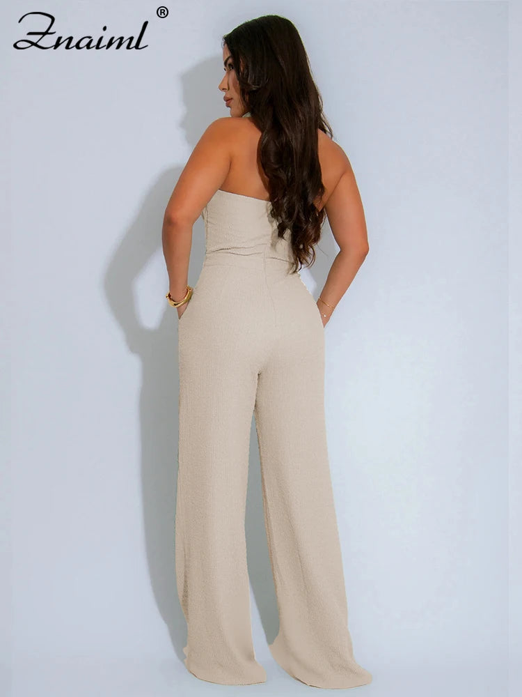 Znaiml Fashion Green Women Jumpsuits Summer Sleeveless Bandage Wide Leg Pants Loose Streetwear One Pieces Rempers Overalls 2025