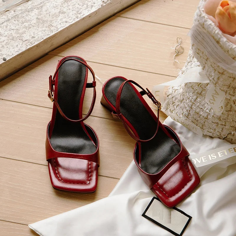 Summer Narrow Band Elegant Square Heel Sandals for Women