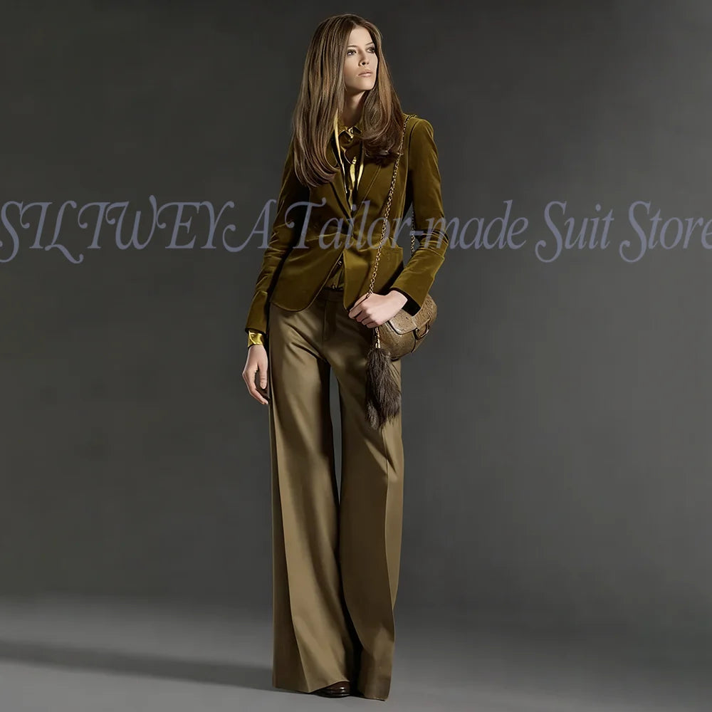 Single Breasted Velvet Two Piece Blazer Set for Women