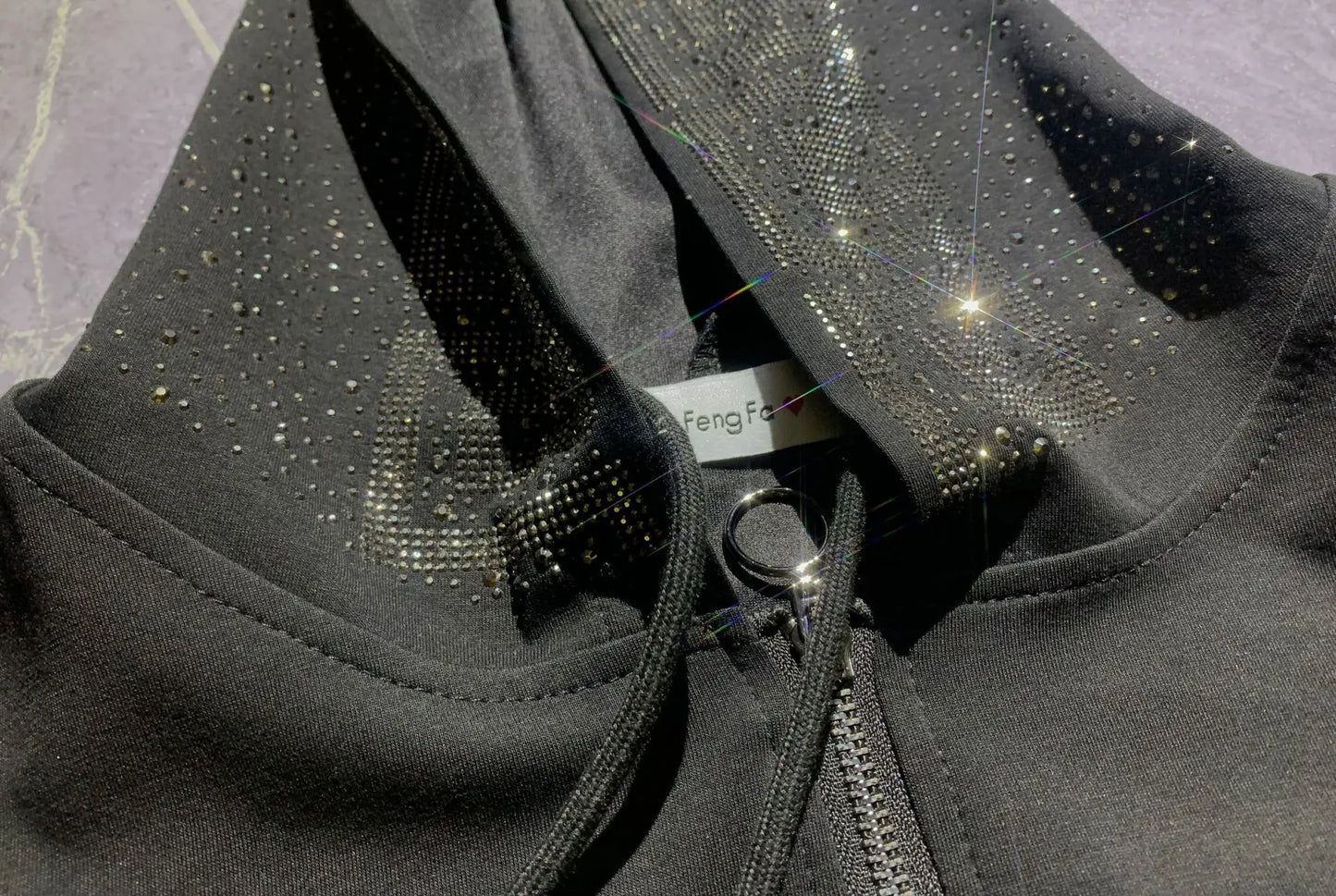 Fashion Diamonds Side Two Piece Sets Womens Outifits Casual Zipper Cardigan Autumn Tracksuit Hooded Tops and Long Pants Suits