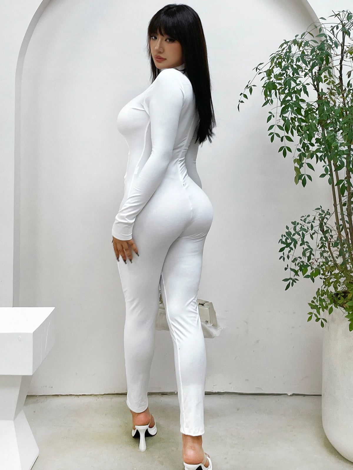 High Neck Slim Fit Jumpsuit With Metal Detail for Women