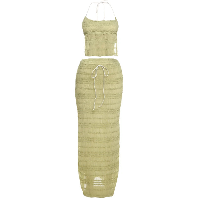 Elegant Backless Halter Two Piece Skirt Set for Women