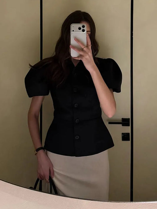 Elegant Puff Sleeve Collar Shirt