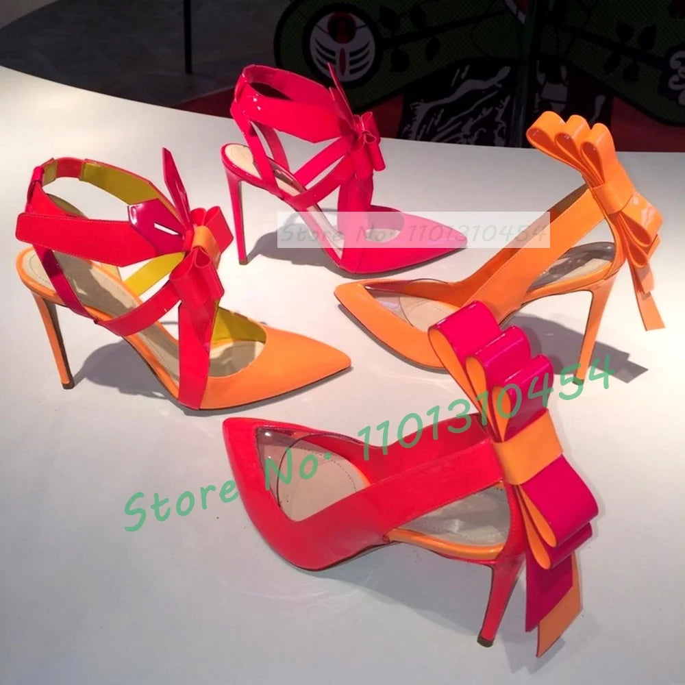 Back Butterfly-knot Pointy Sandals Female Coloful Splicing Pvc Stiletto High Heels Shoes Women Stylish Luxury Summer Party Shoes