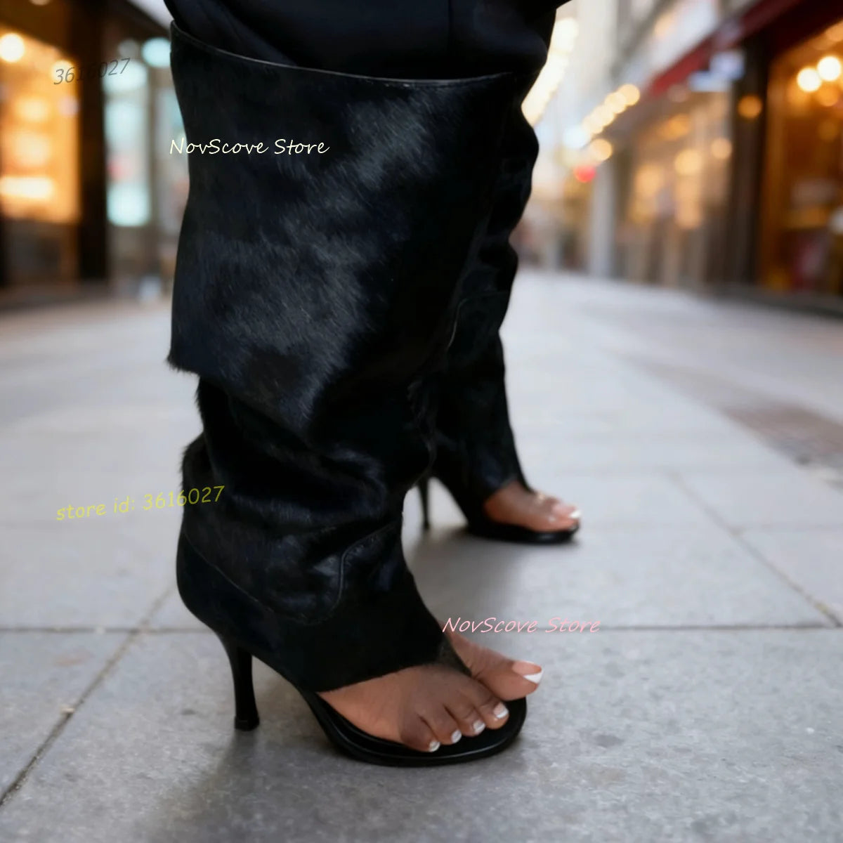 Slip On Open Toe Suede Knee High Boots With Stiletto Heel For Women