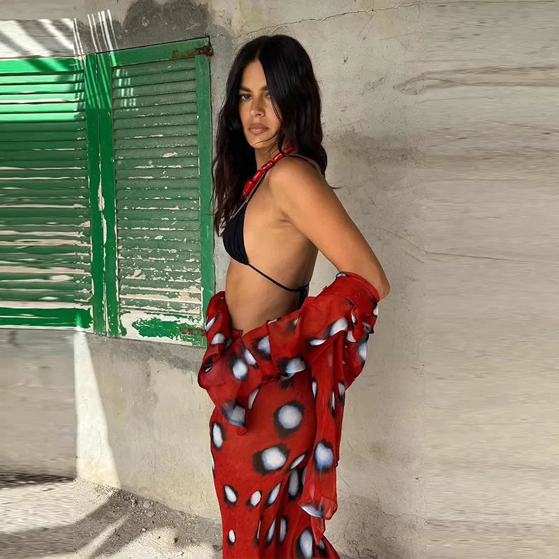 Elegant Vacation Print Shirt and Pants Set for Women