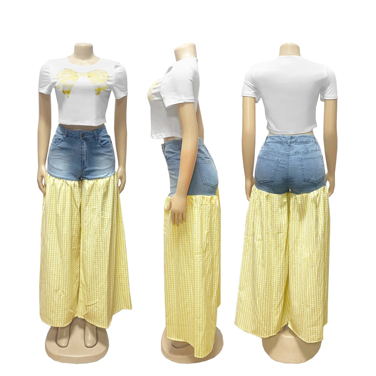 Elegant Patchwork Wide Leg Casual Two Piece Suit For Women