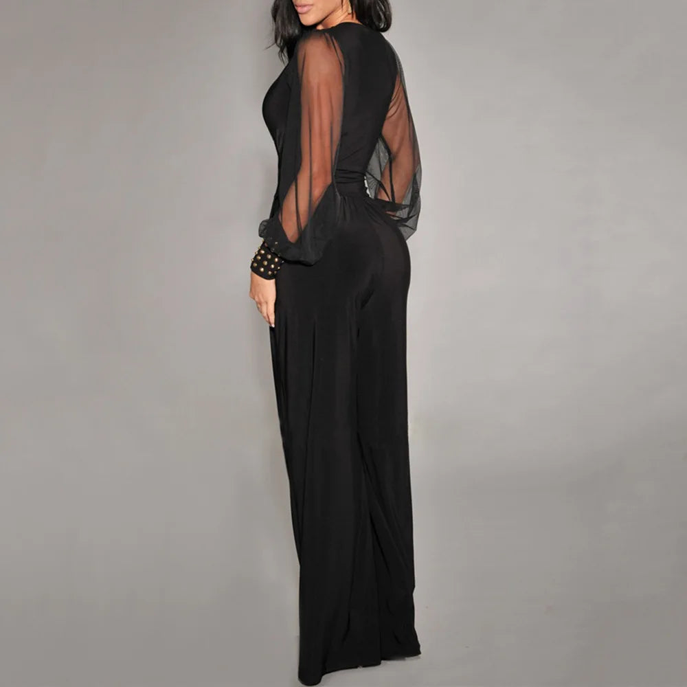 Deep V Neck Lace Lantern Jumpsuit