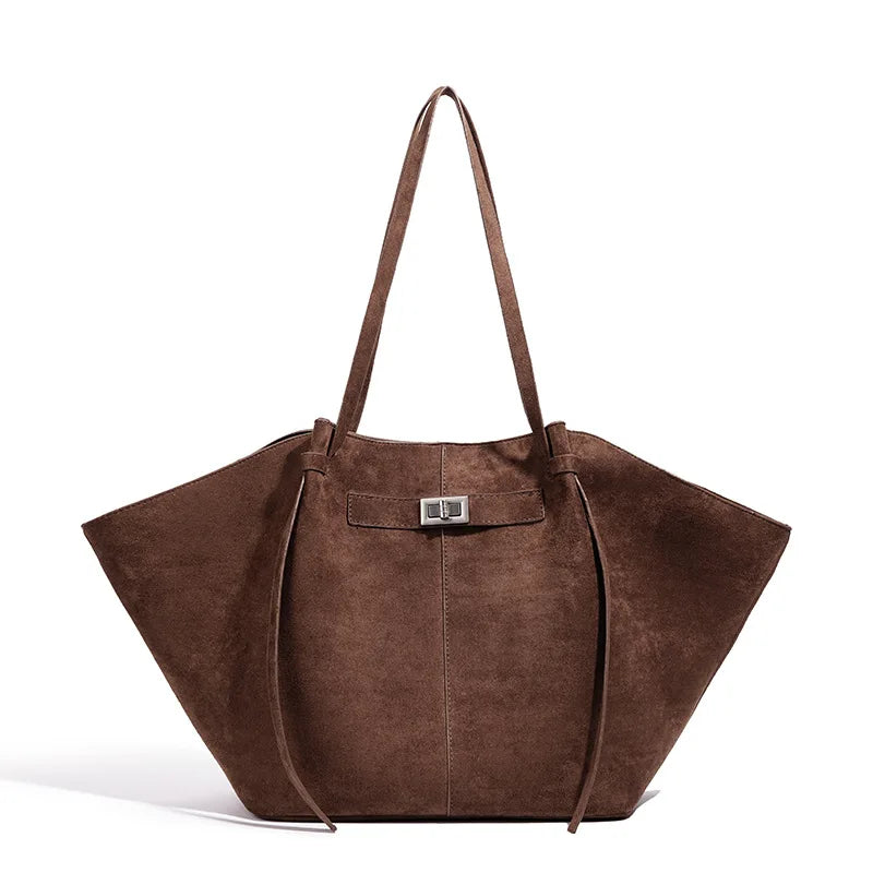 Structured Suede Trapezoid Tote Bag