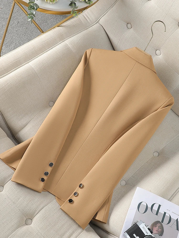 Fashion Ladies Blazer Coat Women Apricot Red Khaki Long Sleeve Female Business Work Wear Slim Formal Jacket For Autumn Winter