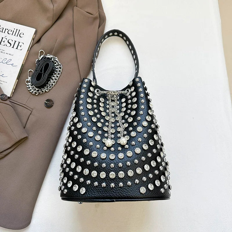 Rivet Bucket Bag With Chain Strap