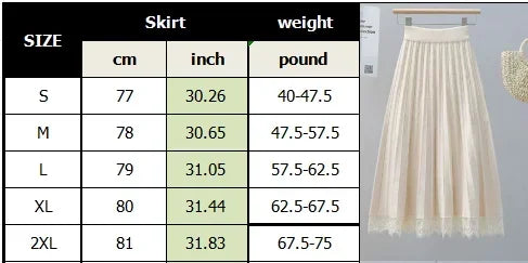 High Waist Knitted Pleated Midi Skirt With Lace Details for Women