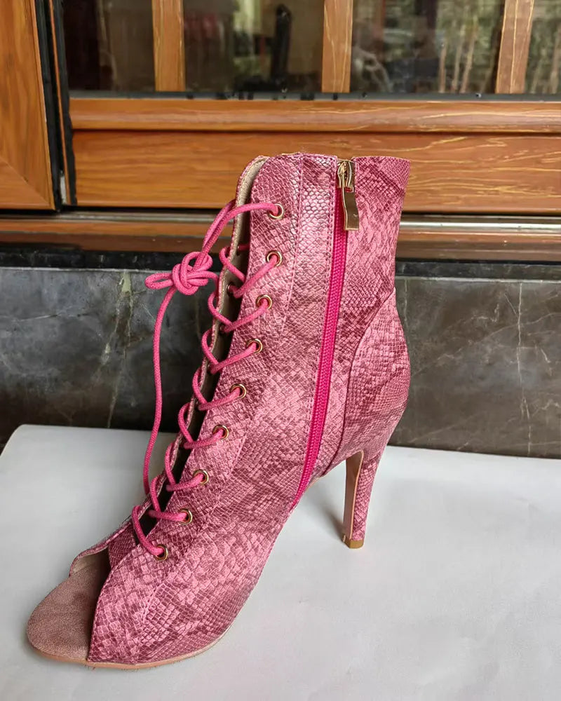 Stiletto Heel Latin Dance Zip Ankle Boots for Women