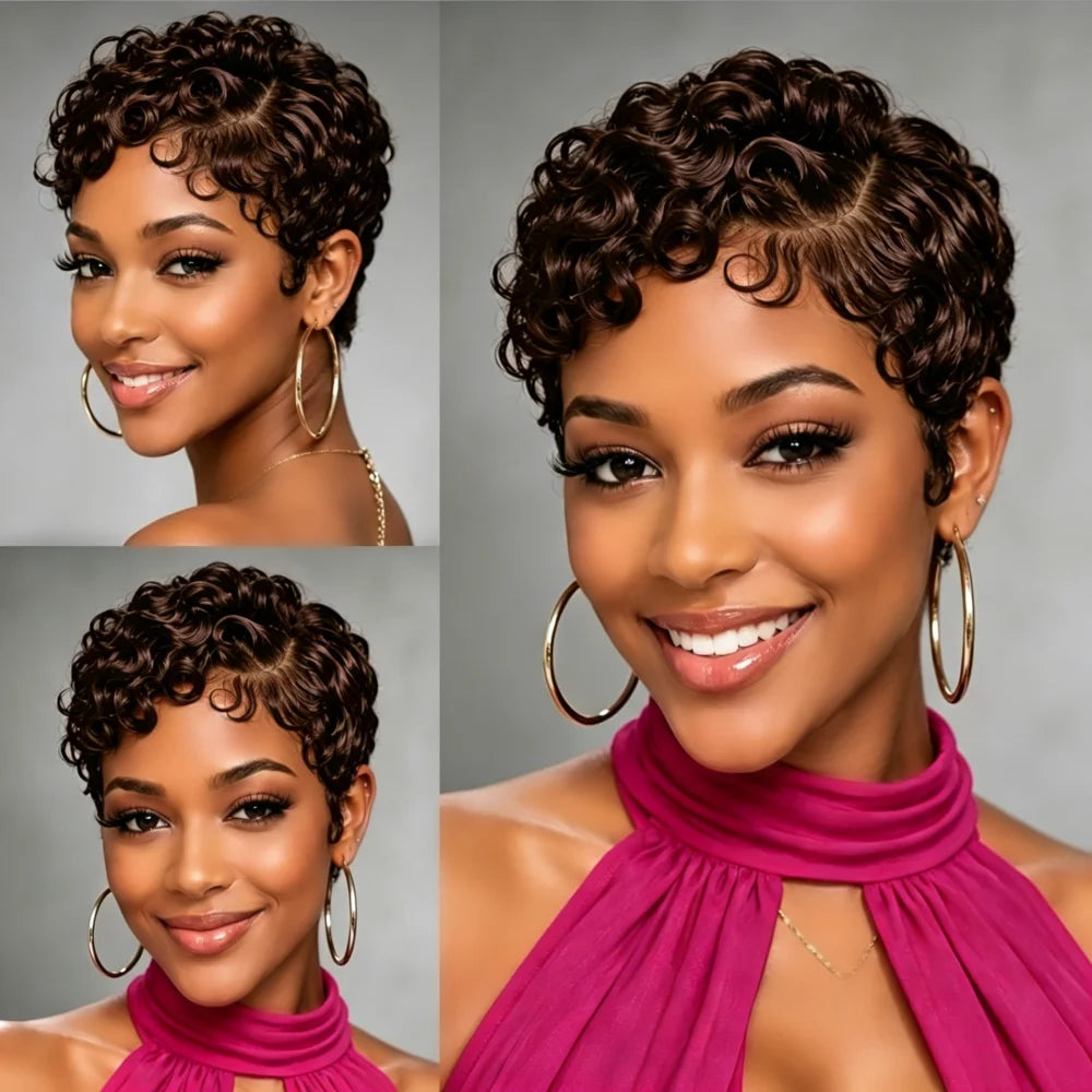 Natural Looking Short Curly Human Hair Wig for Women