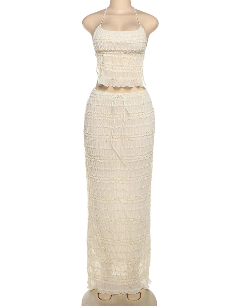 Elegant Backless Halter Two Piece Skirt Set for Women