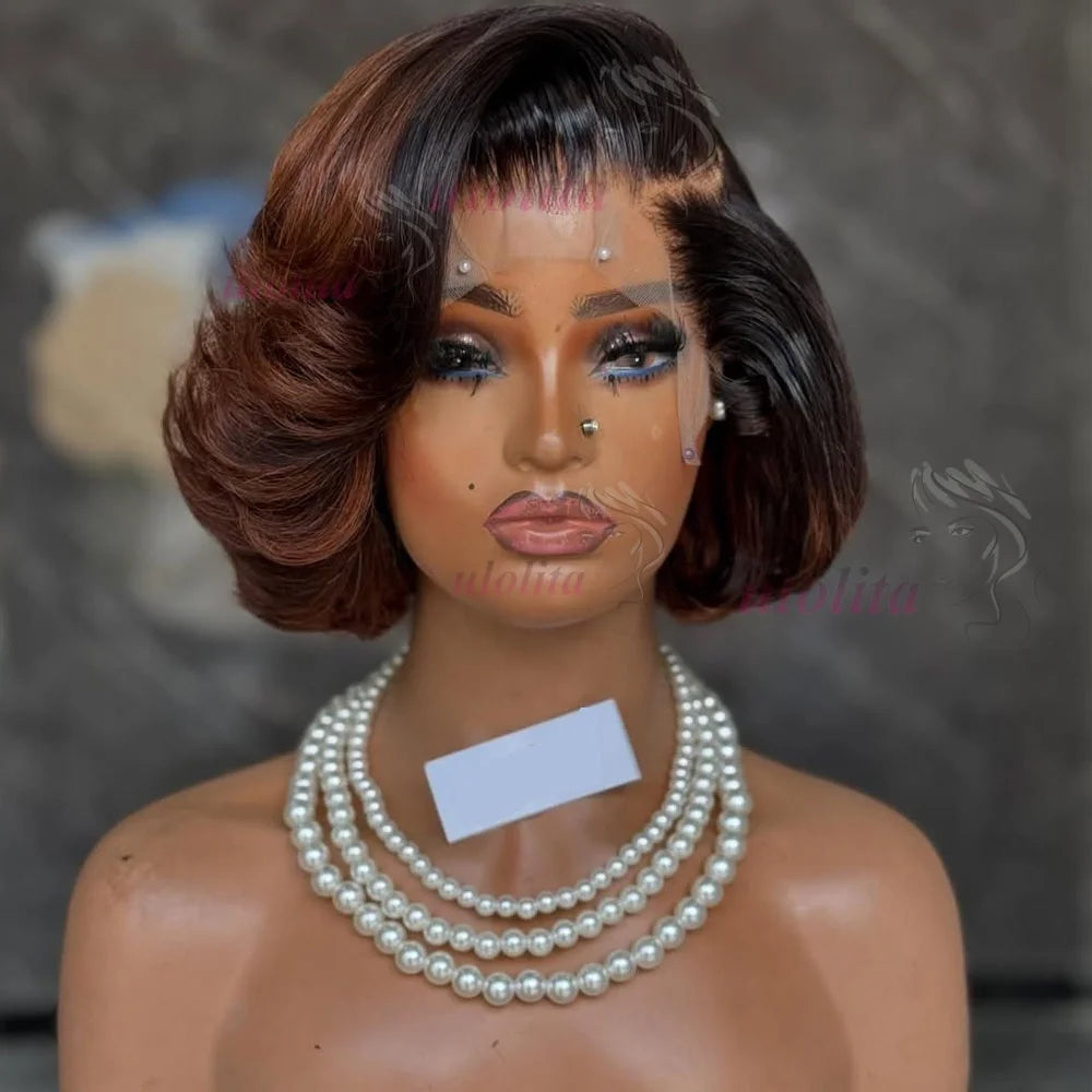 Ombre Pixie Cut Lace Frontal Human Hair Wig for Women