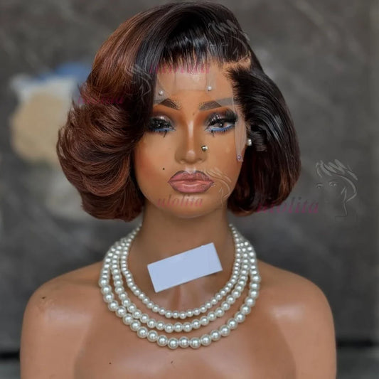 Ombre Pixie Cut Lace Frontal Human Hair Wig for Women