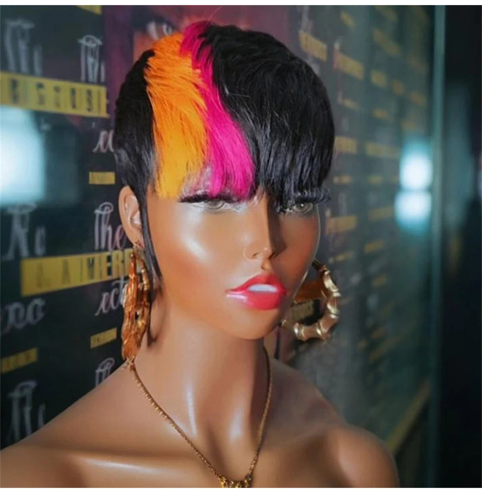 Short Layered Pixie Cut Human Hair Wig With Bangs for Women