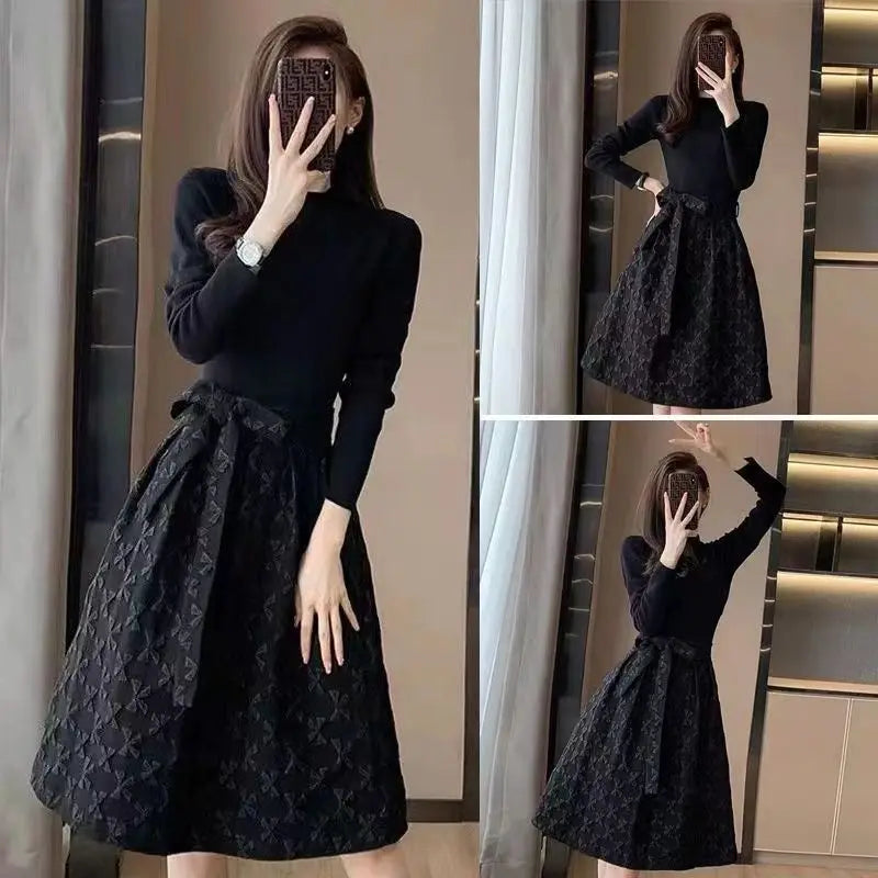 Black Women's Long Sleeve Dresses Birthday Bow Female Dress Clothing Full Vintage Hot Clothes Korean Fashion High Quality Luxury
