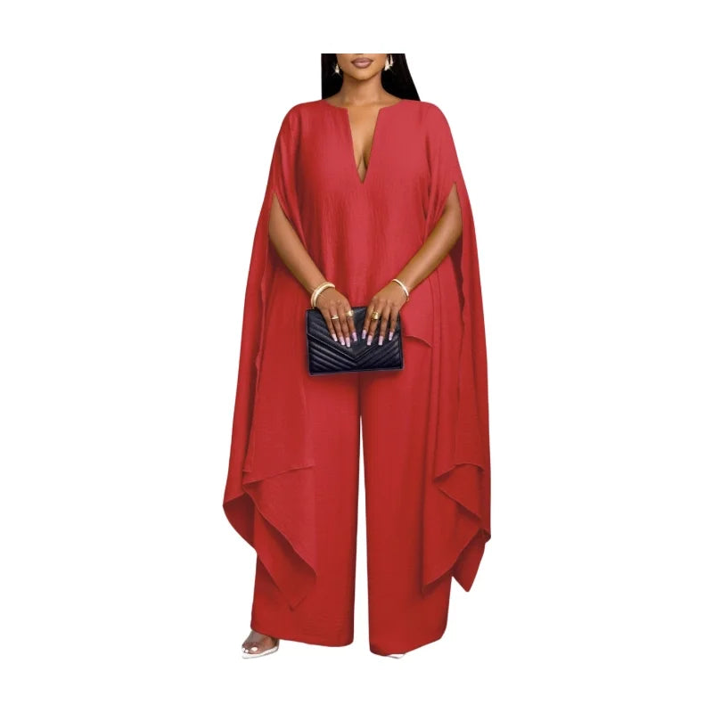 Women's Plus Size V Neck Split Cape Sleeve Loose Top Wide Leg Long Pants Set For Banquet Event Formal Daily Fashion Occasions