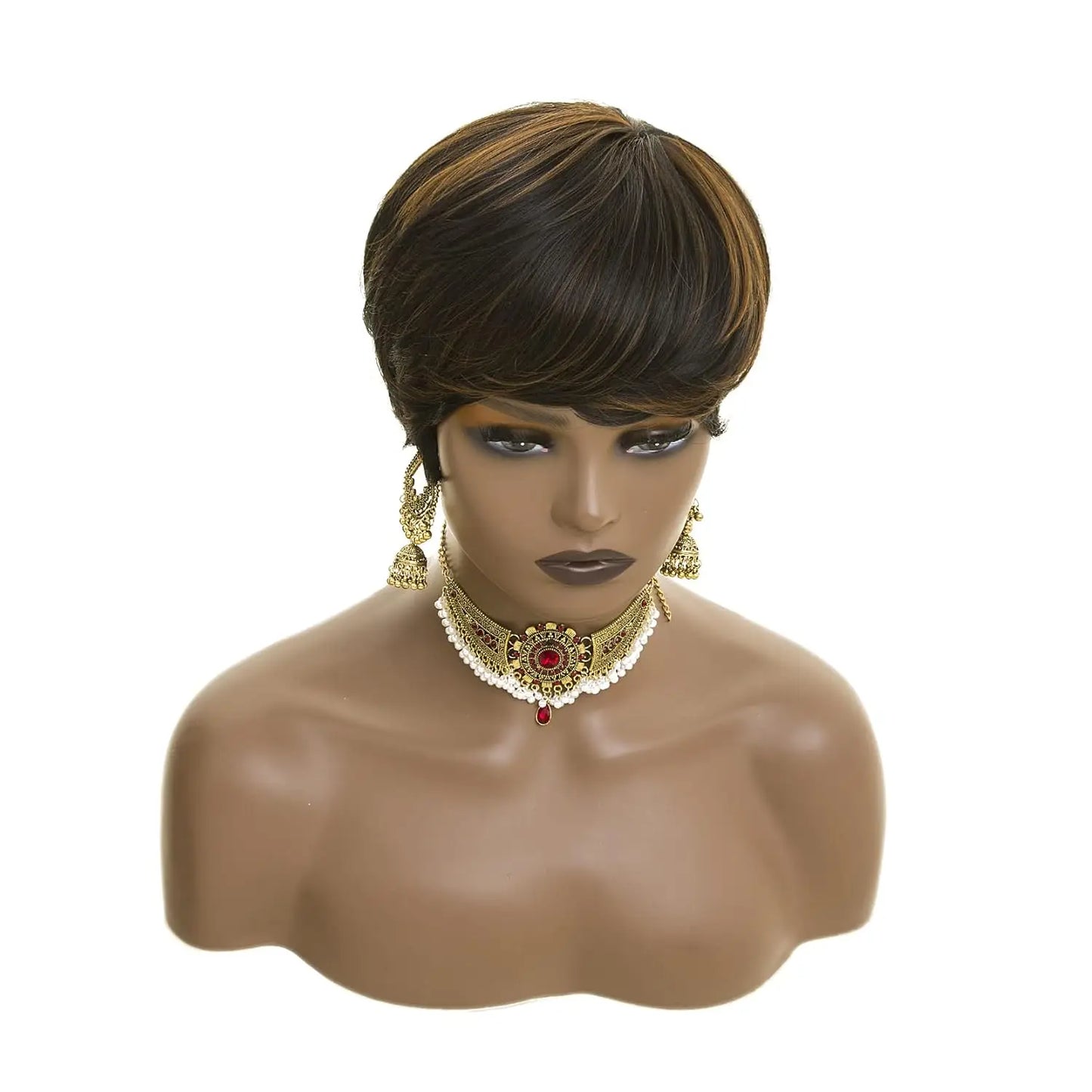 Natural Short Pixie Cut Ombre Heat Styleable Wig For Women