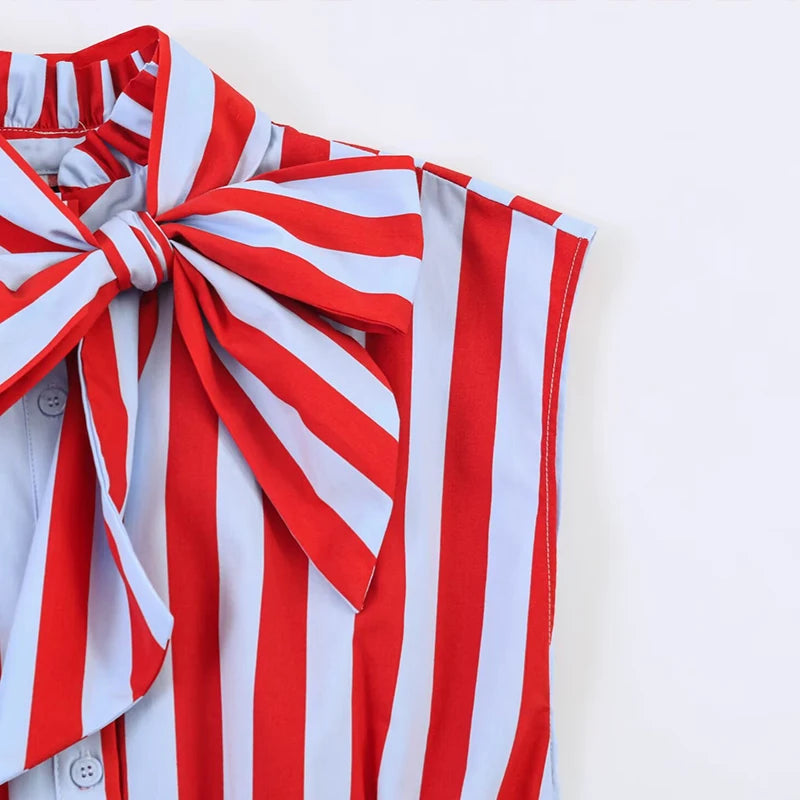 Beach Striped Print Sleeveless Backless Top for Women