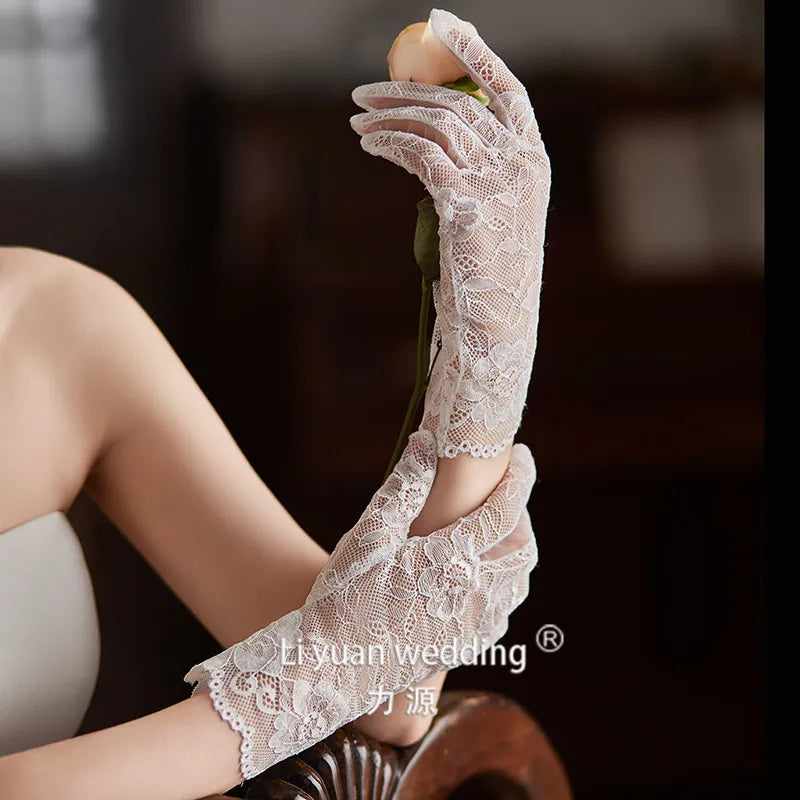 Floral Embroidered Bridal Tulle Gloves