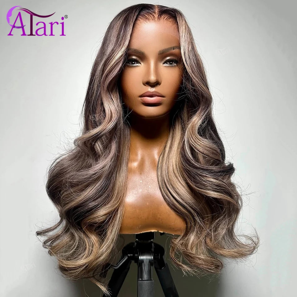 Brown Highlight Body Wave Human Hair Wig