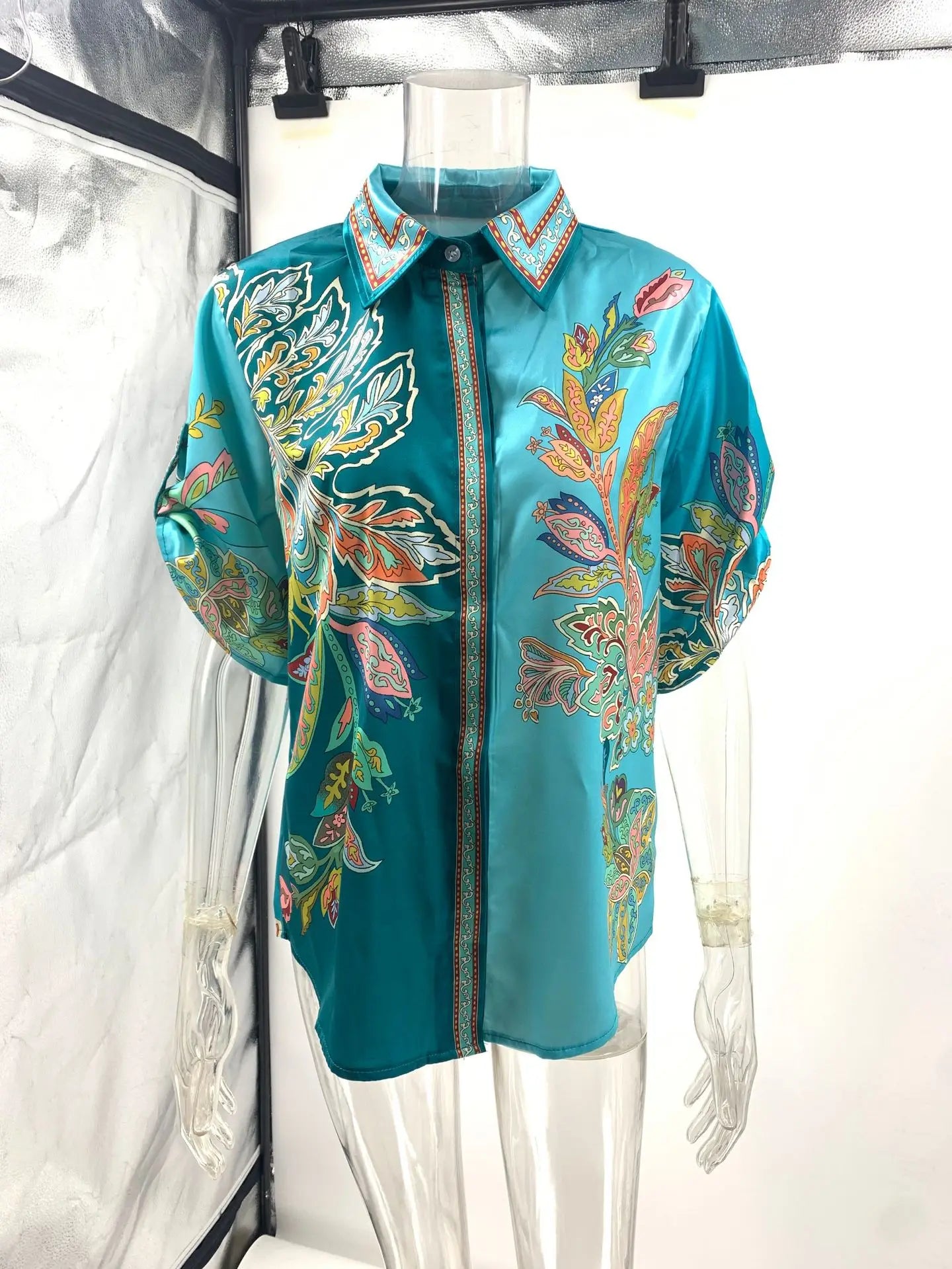 Womens Two Piece Suit Set With Long Sleeve Shirt And Wide Leg Trousers Retro Print Spring Summer Style