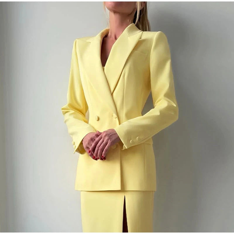 Elegant Wide Leg Pants And Blazer Three Piece Set For Women