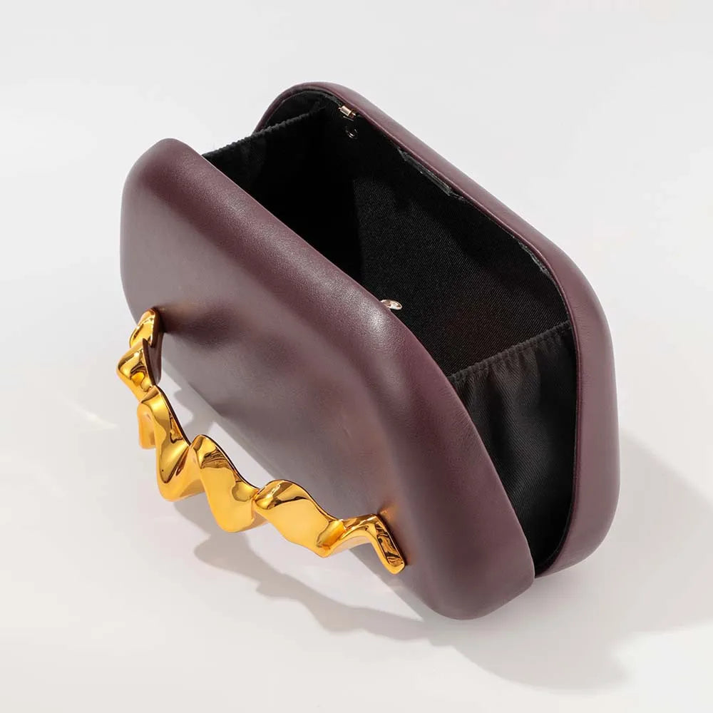 2025 Gold Metal Closure Box Clutch Bag for Women Vintage PU Leather Evening Bags Party Wedding Purse Clutch Elegant Prom Handbag