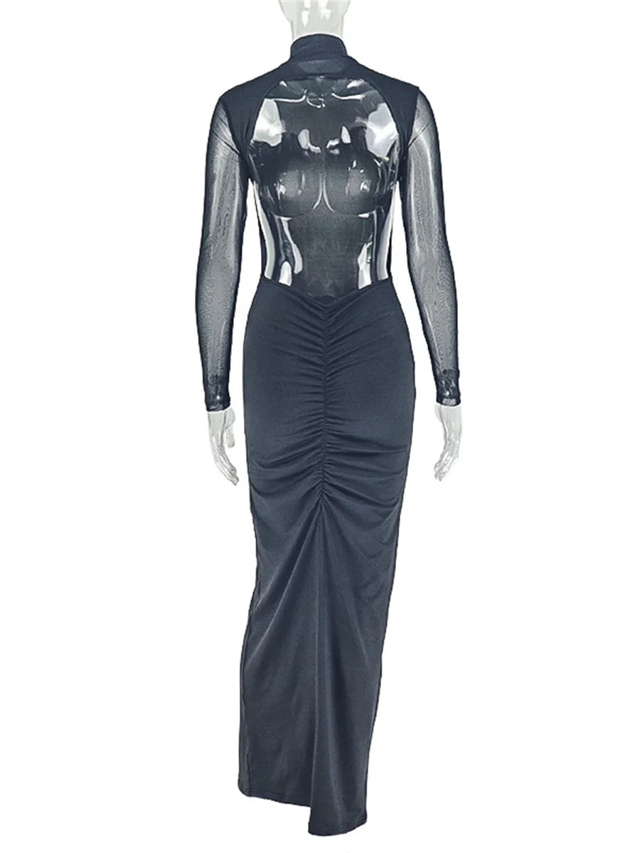 Elegant Backless Patchwork with Mesh Long Dress for Women