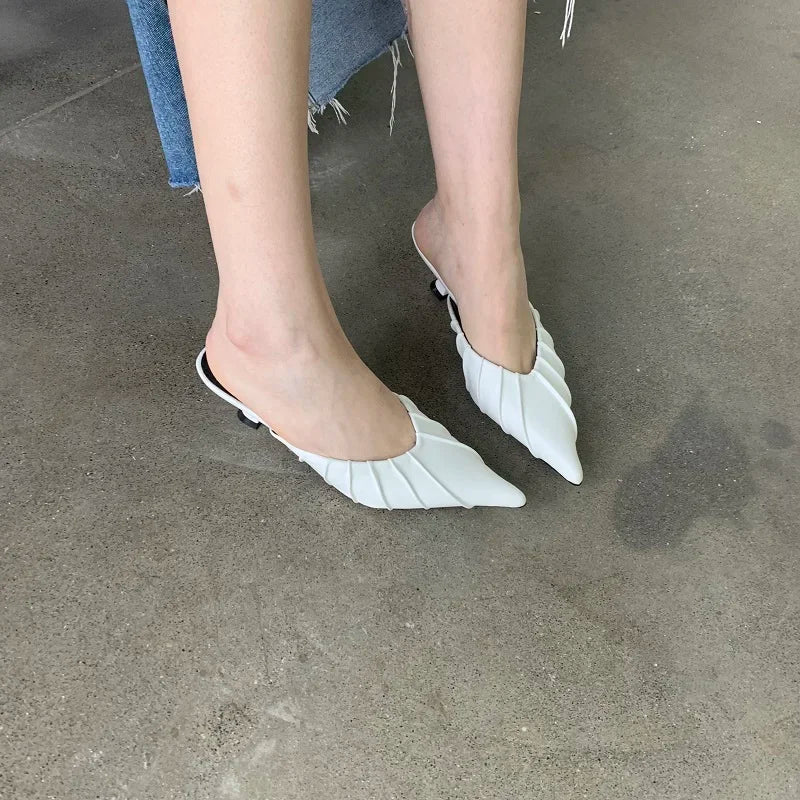 Casual Pleated Thin Heel Cushioned Slides for Women