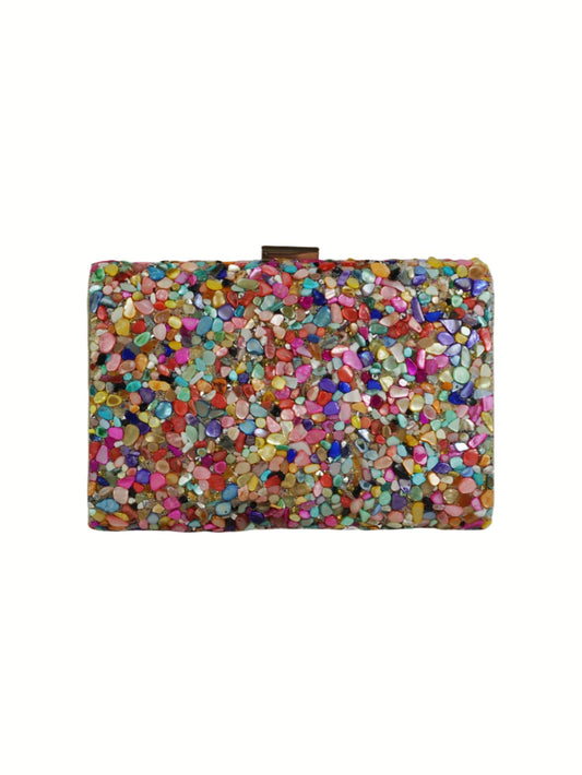 A beautiful and noble banquet bag with colorful stones, suitable for ladies' parties, gatherings, and weddings.