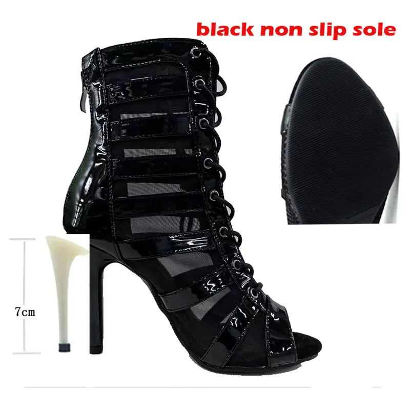 Suede Peep Toe Ballroom Dance Ankle Boots for Women