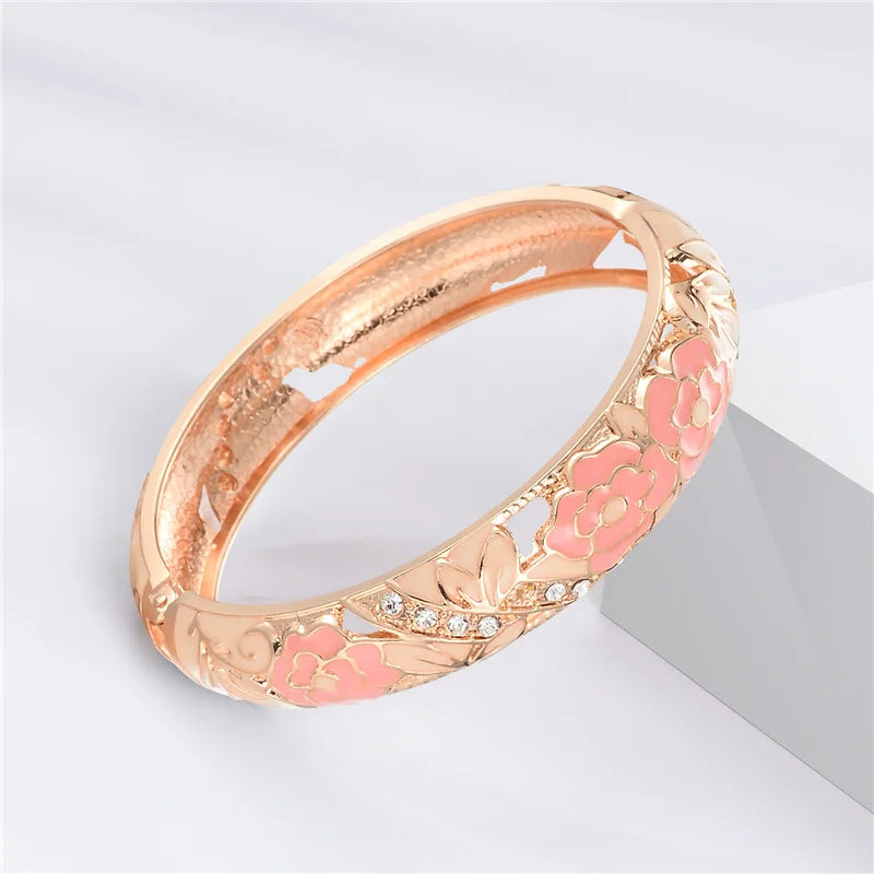 Floral Enamel Double Bangle Bracelet Set