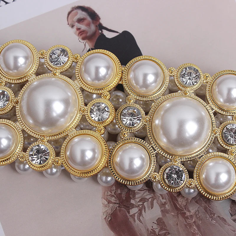 Pearl Embellished Elastic Waist Chain Belt for Women