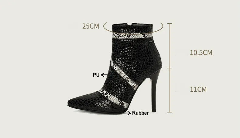 Pointed Toe PU Leather Stiletto Ankle Boots for Women