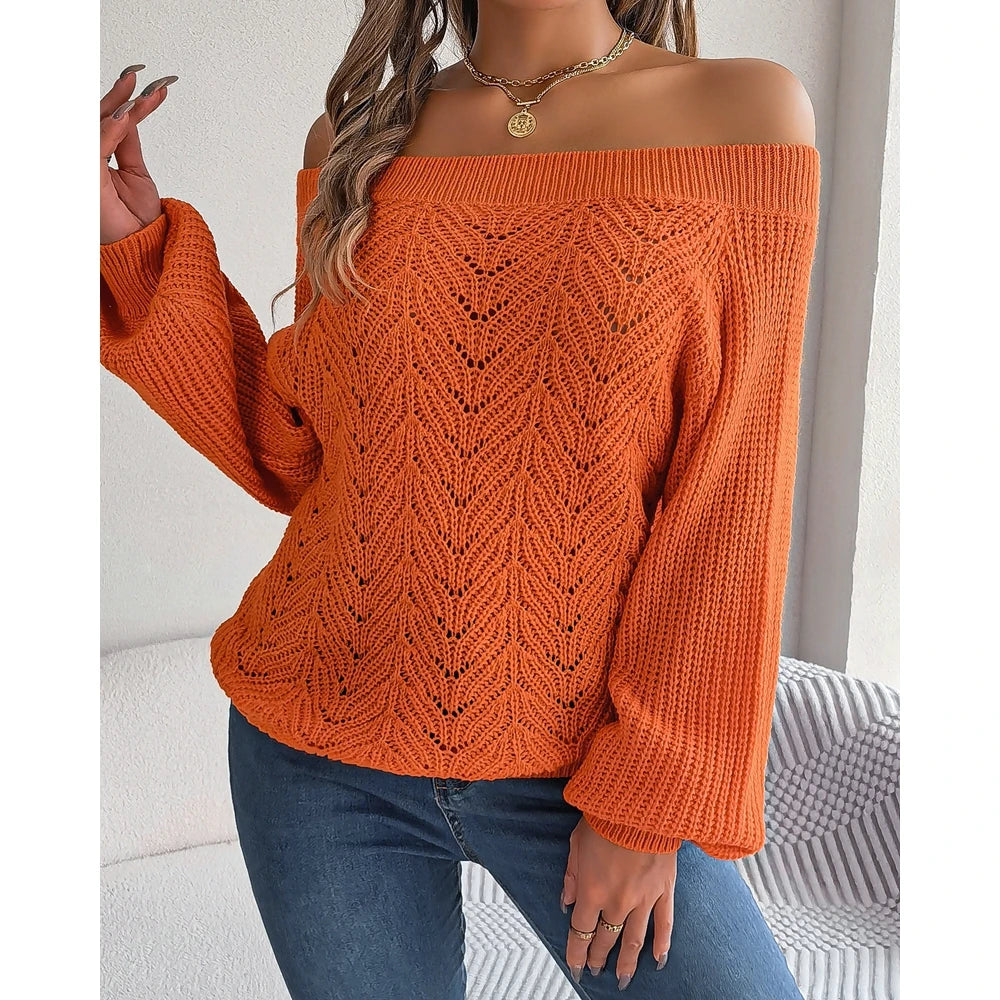 Women Off Shoulder Long Sleeve Knit Sweater Female Spring Casual Top y2k Clothes Streetwear