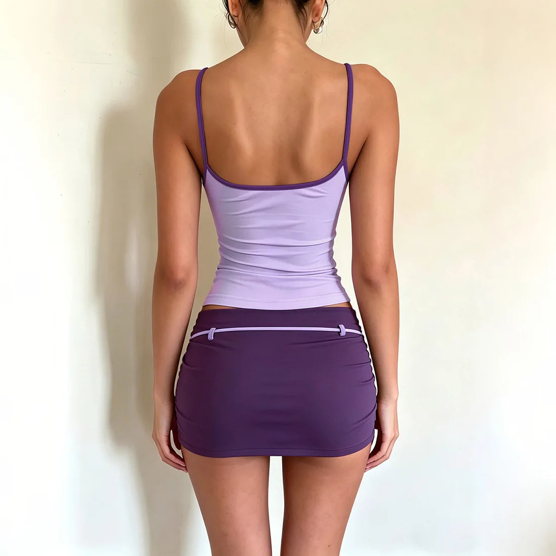 Color Blocking Two Piece Set Backless Camisole And Tassel Skirt for Women