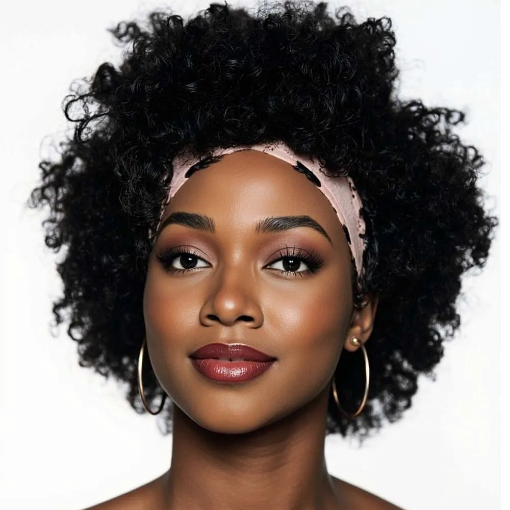 Headband Short Curly Pixie Cut Human Hair Wig for Women
