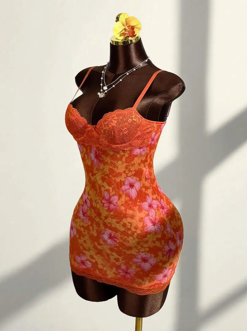 Leopard Print Lace Spaghetti Strap Bodycon Dress for Women