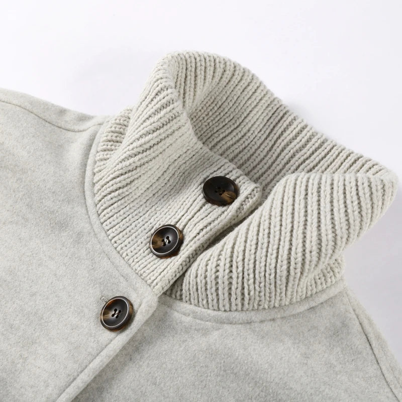 Loose Knit Fur Standup Collar Long Sleeve Pocket Cardigan for Women