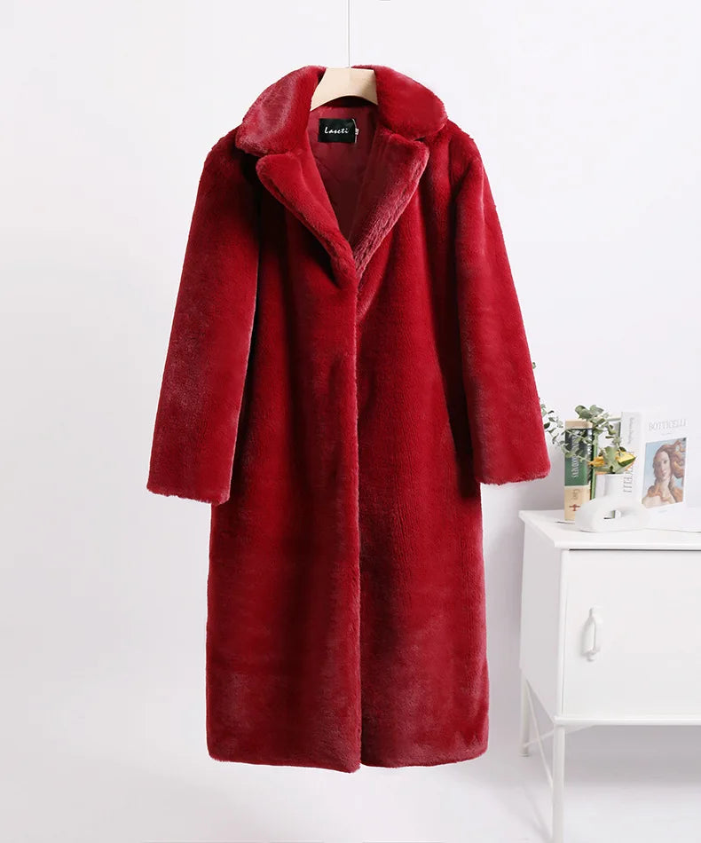 Long Belted Faux Fur Winter Coat