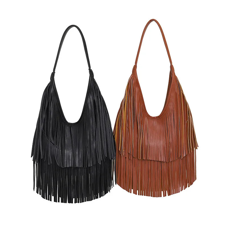 Long Tassel Lux PU Soft Leather Shoulder Bag for Women