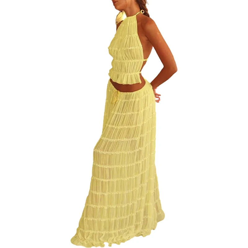 Boho Backless Halter Two Piece Beach Set for Women
