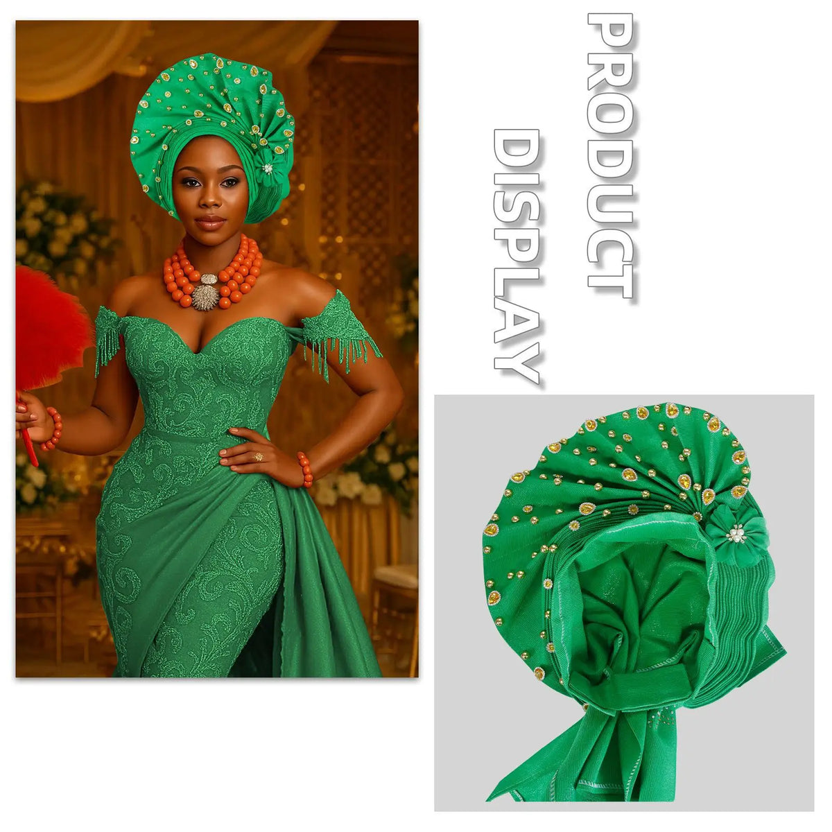 Pre-Tied African Wedding Party Gele Headwrap for Women