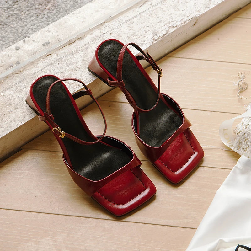 Summer Narrow Band Elegant Square Heel Sandals for Women